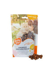 Duvo+ Crunchy Chicken Balls 50g - chrupiące kulki z kurczakiem dla kota w żółtym opakowaniu