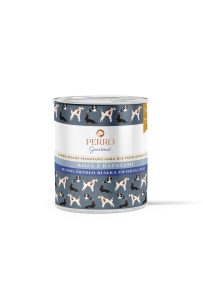 karma mokra PERRO Gourmet koza z batatami 800g dla psów dorosłych – puszka z grafiką psów, bezzbożowa monobiałkowa formuła