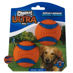 Chuckit! Ultra Ball Medium – zestaw 2 piłek dla psa z naturalnej gumy, 6,5 cm, pomarańczowo-niebieskie