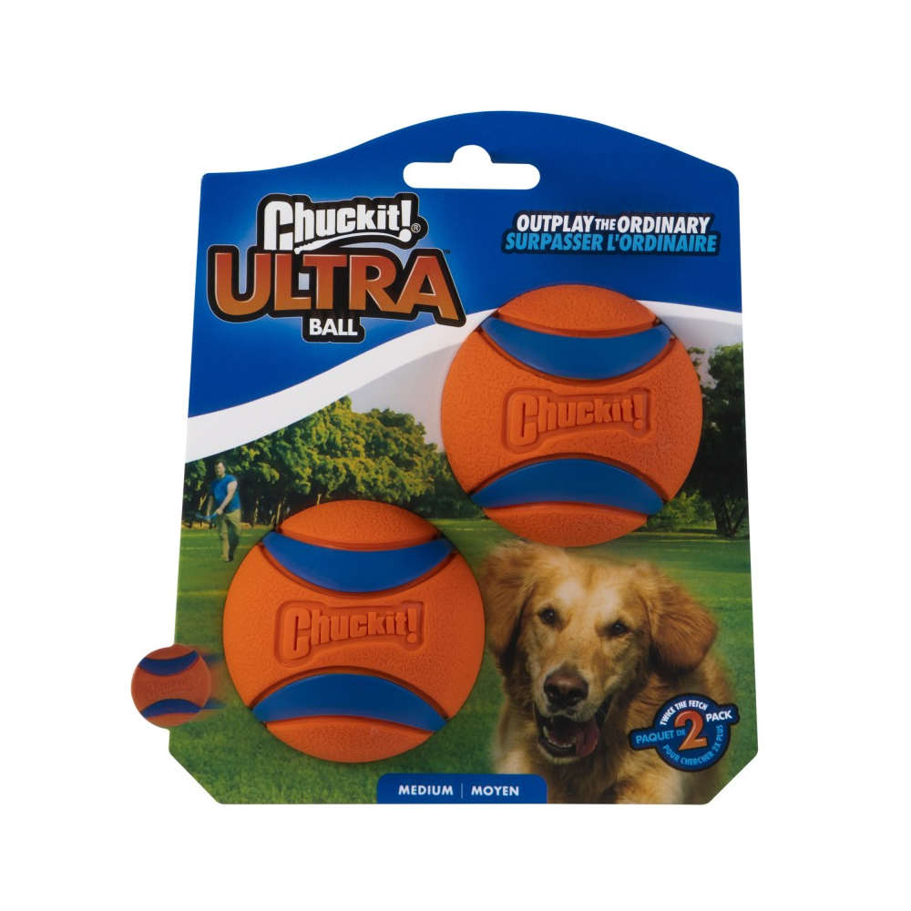 Chuckit! Ultra Ball Medium – zestaw 2 piłek dla psa z naturalnej gumy, 6,5 cm, pomarańczowo-niebieskie