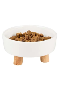 Duvo+ ceramiczna miska na drewnianych nóżkach 200 ml dla kota i psa