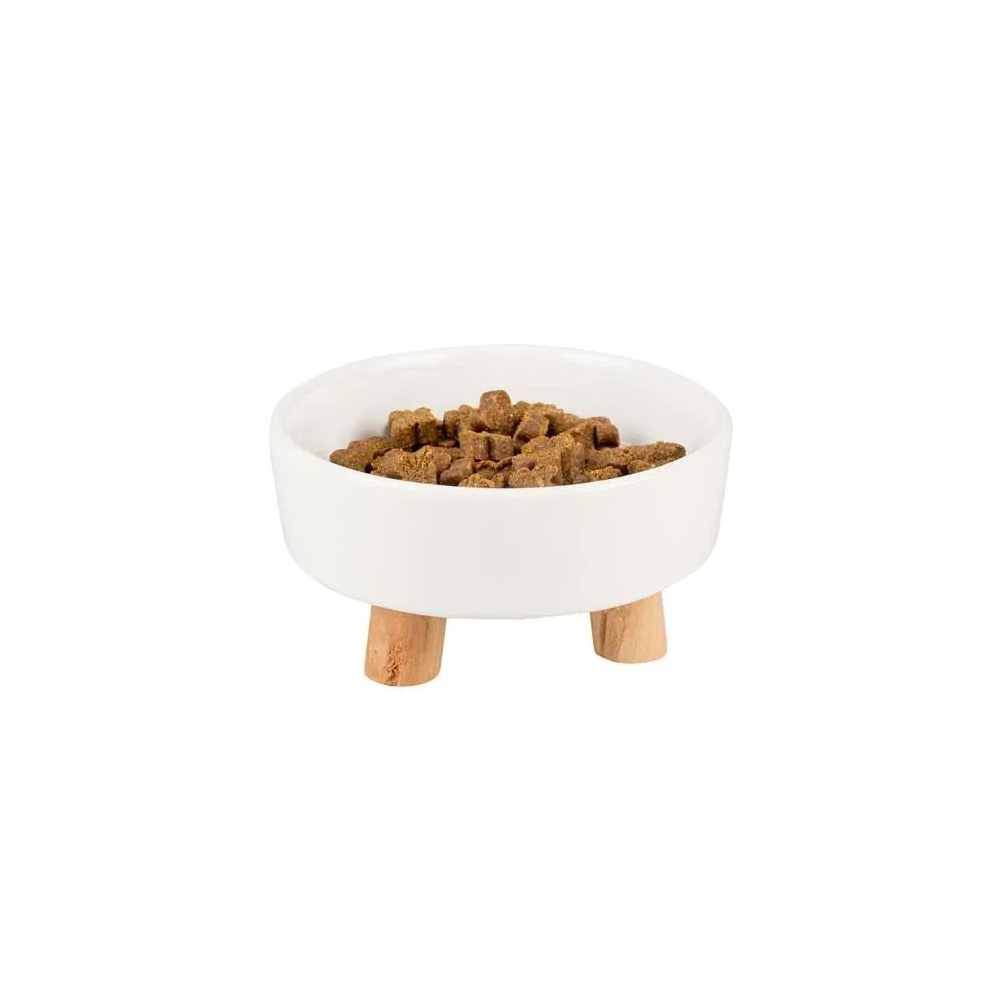 Duvo+ ceramiczna miska na drewnianych nóżkach 200 ml dla kota i psa