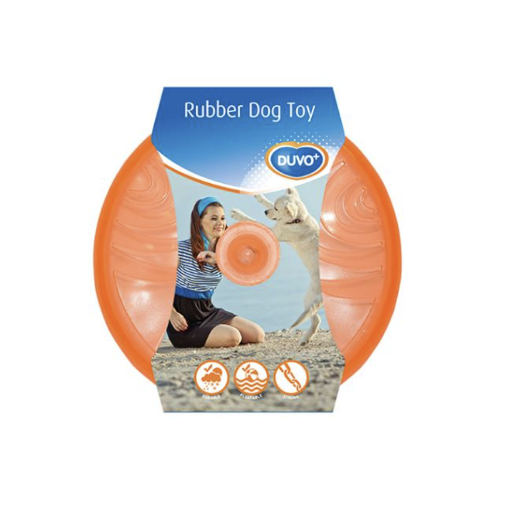 Duvo+ pomarańczowo-niebieskie frisbee dla psa 20cm, świecące i pływające, wykonane z gumy TPR.