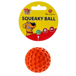 Mała, gumowa piłka dla psa Squeaky Ball 5,5 cm z wbudowaną piszczałką w żywym kolorze.