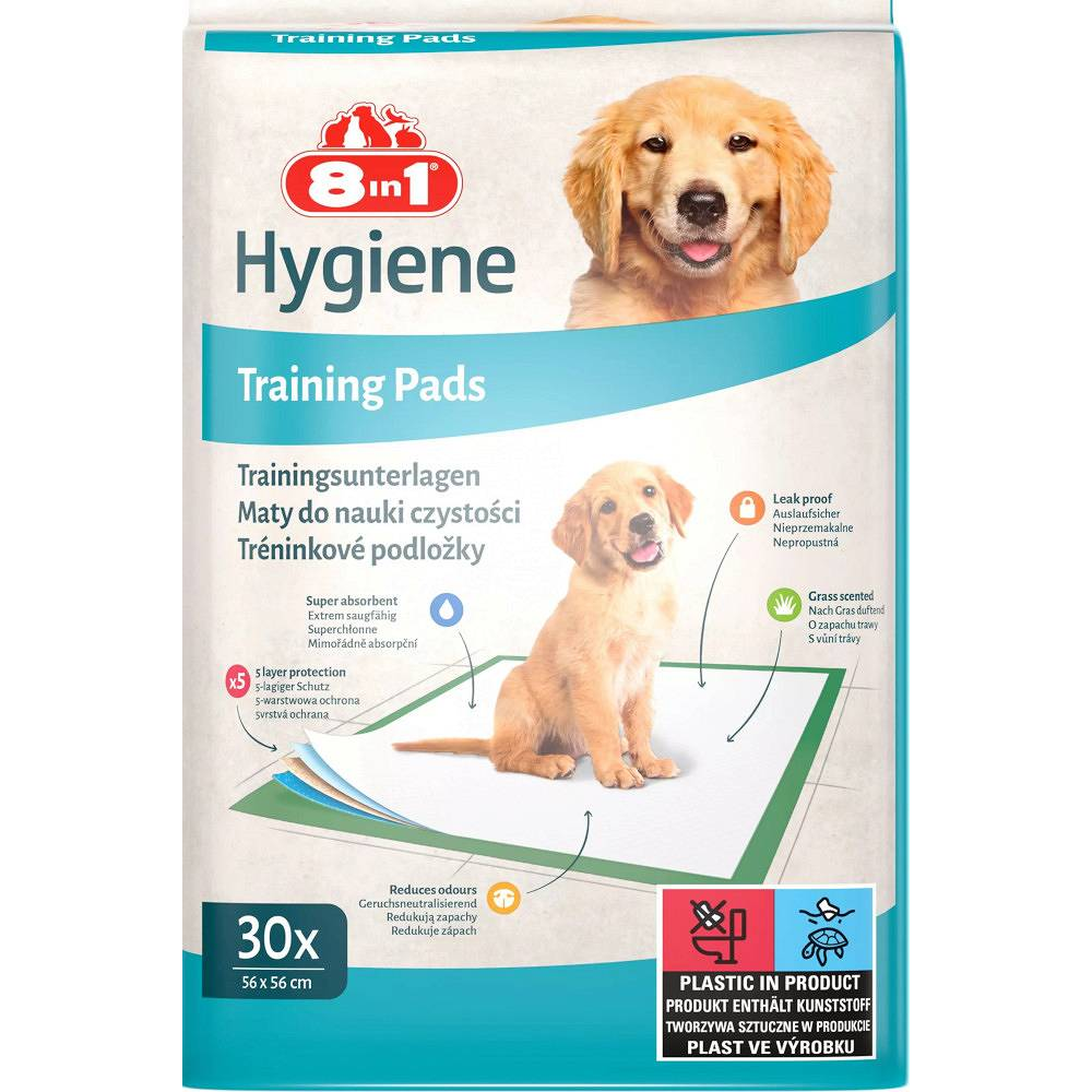 Zestaw 30 sztuk podkładów higienicznych 8in1 dla szczeniąt, o wymiarach 60x60 cm, z nieprzemakalnym spodem i zapachem trawy