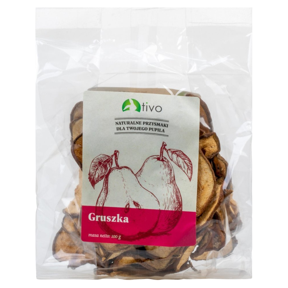 Tivo Owoce Gruszka 100g – opakowanie suszonych kawałków gruszki, naturalnego przysmaku dla królików i gryzoni,