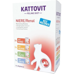 Opakowanie zbiorcze Kattovit Renal Multipak 12x85g z saszetkami karmy dla kotów z niewydolnością nerek,