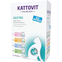 Opakowanie zbiorcze Kattovit Gastro Multipak 12x85g z saszetkami karmy dla kotów z problemami układu pokarmowego,