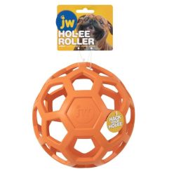 Duża, pomarańczowa, ażurowa piłka dla psa JW Hol-ee Roller w rozmiarze Jumbo o średnicy 19 cm.