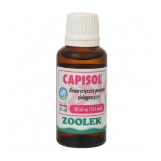 Butelka preparatu Zoolek Capisol 30ml do zwalczania nicieni i przywr u ryb akwariowych.