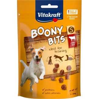 Opakowanie mięsnych przysmaków treningowych dla psa Vitakraft Boony Bits o smaku wołowiny, 55g.