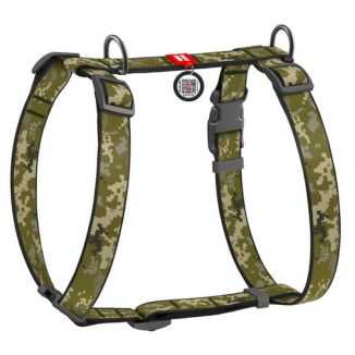 Collar Waudog Nylon Szelki Nylonowe Anatomiczne W Kształcie Litery H, Z Qr-Paszportem, Plastikowy Fastex, Wzór Military, Rozmiar