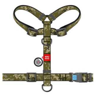 Collar Waudog Nylon Szelki Nylonowe Anatomiczne W Kształcie Litery H, Z Qr-Paszportem, Plastikowy Fastex, Wzór Military, Rozmiar