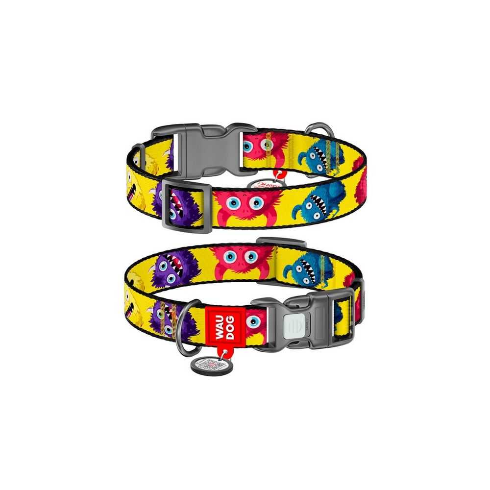 Collar Waudog Nylon Obroża Nylonowa Z Qr-Paszportem, Plastikowy Fastex, Wzór Futrzane Potwory, Xxl 35Mm/46-70Cm