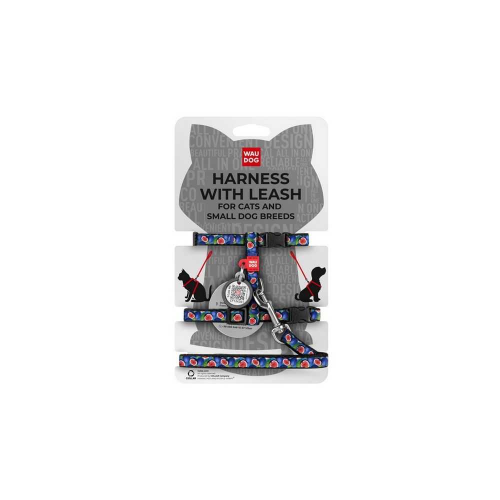 Collar Waudog Nylon Szelki Se Smyczą Nylonowe Anatomiczne W Kształcie Litery H, Z Qr-Paszportem, Plastikowy Fastex, Wzór Figa, R