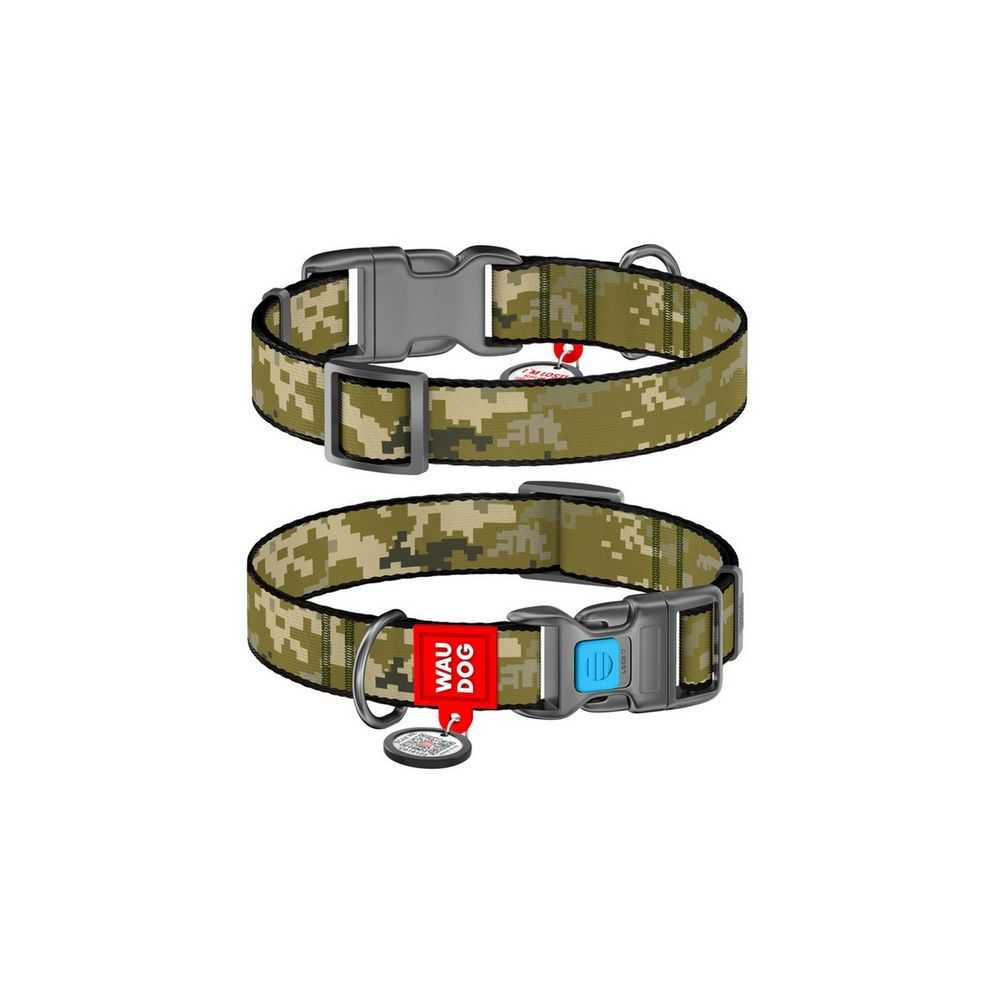 Collar Waudog Nylon Obroża Nylonowa Z Qr-Paszportem, Plastikowy Fastex, Wzór Military, L 25Mm/33-49Cm