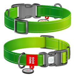 Collar Waudog Nylon Mono Obroża Nylonowa Odblaskowa Z Qr-Paszportem, Plastikowy Fastex, M 20Mm/28-40Cm Jasnozielona
