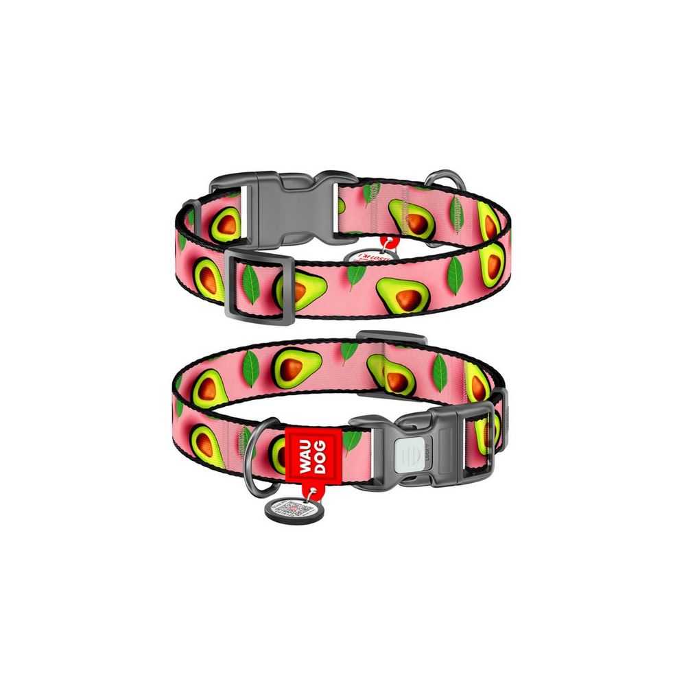 Collar Waudog Nylon Obroża Nylonowa Z Qr-Paszportem, Plastikowy Fastex, Wzór Awokado Na Różu, M 20Mm/28-40Cm