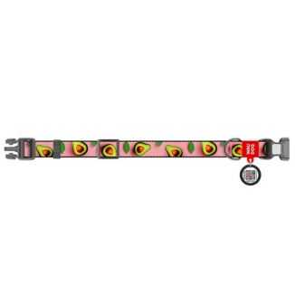 Collar Waudog Nylon Obroża Nylonowa Z Qr-Paszportem, Plastikowy Fastex, Wzór Awokado Na Różu, M 20Mm/28-40Cm