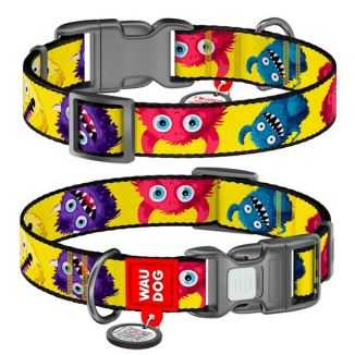 Collar Waudog Nylon Obroża Nylonowa Z Qr-Paszportem, Plastikowy Fastex, Wzór Futrzane Potwory, M 20Mm/28-40Cm