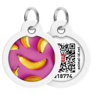 Collar Waudog Smart Id Zawieszka Z Qr-Paszportem Okrągła 3Cm Banany Na Różu