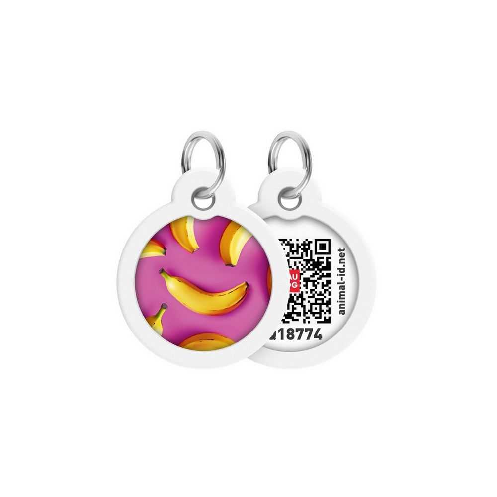 Collar Waudog Smart Id Zawieszka Z Qr-Paszportem Okrągła 3Cm Banany Na Różu