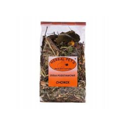 Opakowanie 100g Ziół Podstawowych dla chomika marki Herbal Pets, z widoczną mieszanką suszonych liści i kwiatów ziół.