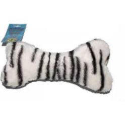 Pluszowa kość dla psa marki Yarro, o długości 22 cm, wykonana z materiału w charakterystyczny, czarno-biały wzór zebry.