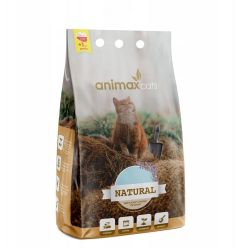 Opakowanie o pojemności 8 litrów naturalnego, zbrylającego żwirku ze słomy dla kota, marki Animax Cats Natural.