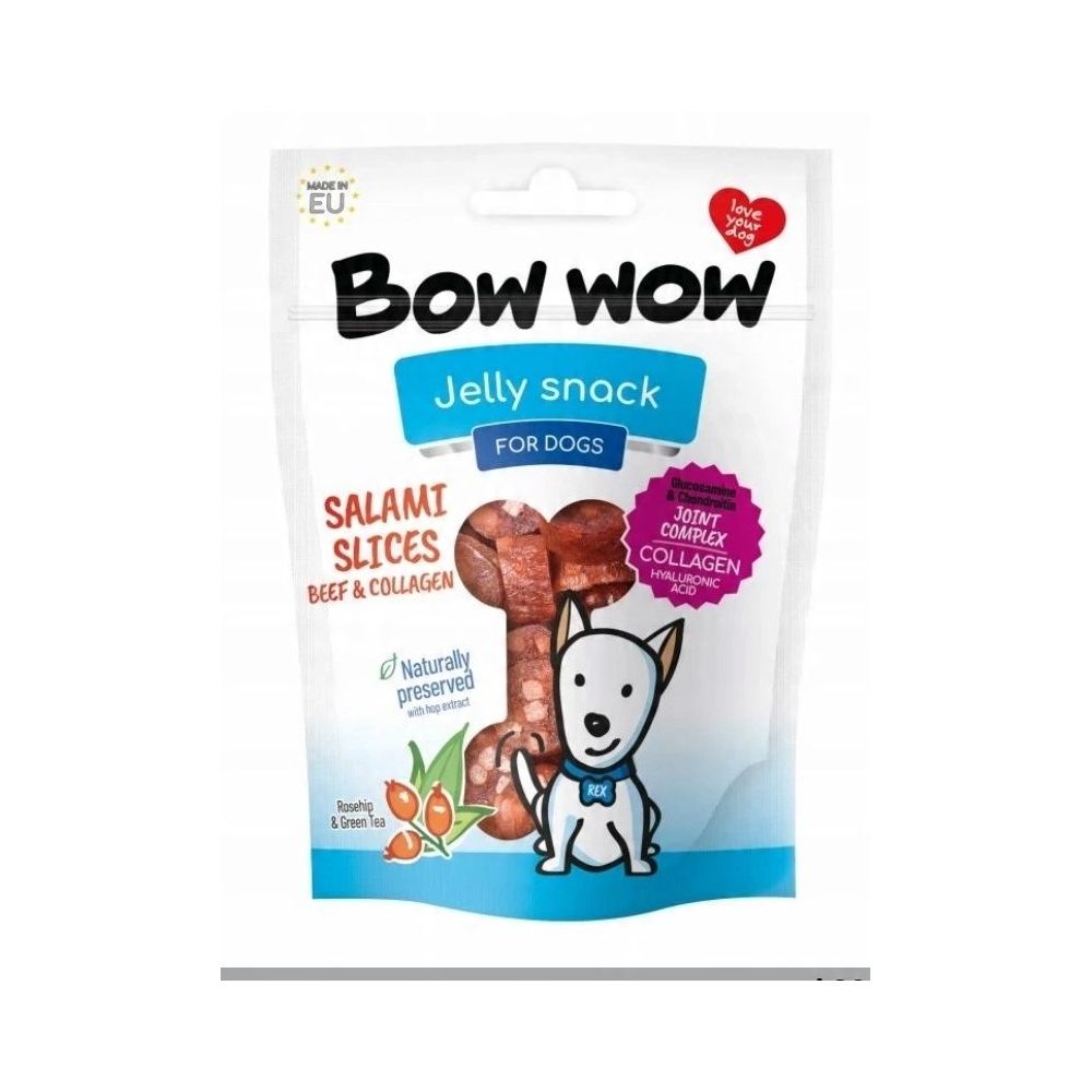 Bow Wow przysmaki treningowe w formie plasterków salami ze składnikami na stawy - sklep zoologiczny Konikpolny.pl