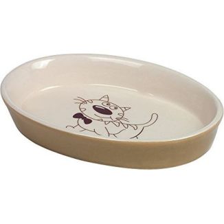 Brązowo-beżowa, owalna i płytka miska ceramiczna Nobby, idealna dla kotów i psów krótkopyskich - sklep zoologiczny Konikpolny.pl