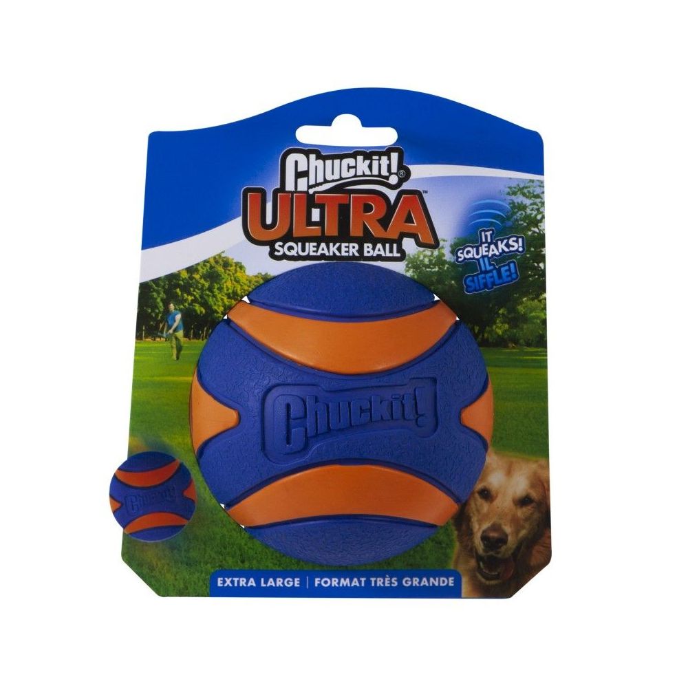 Bardzo duża, wytrzymała, gumowa piłka z piszczałką Chuckit! Ultra Squeaker Ball w rozmiarze XL - sklep zoologiczny Konikpolny.pl