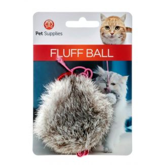 Kolorowy, futrzany pompon na elastycznej lince Fluff Ball - prosta zabawka dla kota - sklep zoologiczny Konikpolny.pl