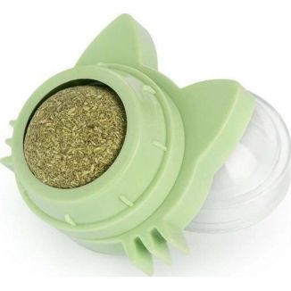 Przyklejana do ściany, obrotowa kulka z kocimiętką do lizania dla kota w kształcie kociej głowy - sklep zoologiczny Konikpolny