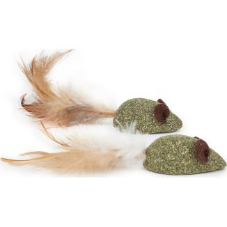 Zestaw dwóch naturalnych myszek dla kota marki Happet z Matatabi, kocimiętki i ogonem z piórek - sklep zoologiczny Konikpolny.pl