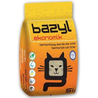 Opakowanie 5L naturalnego, zbrylającego żwirku bentonitowego dla kota Bazyl Ekonomik - sklep zoologiczny Konikpolny.pl