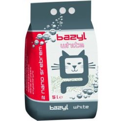 Opakowanie 5L białego, antybakteryjnego żwirku bentonitowegoBazyl Ag White z nanosrebrem - sklep zoologiczny Konikpolny.pl