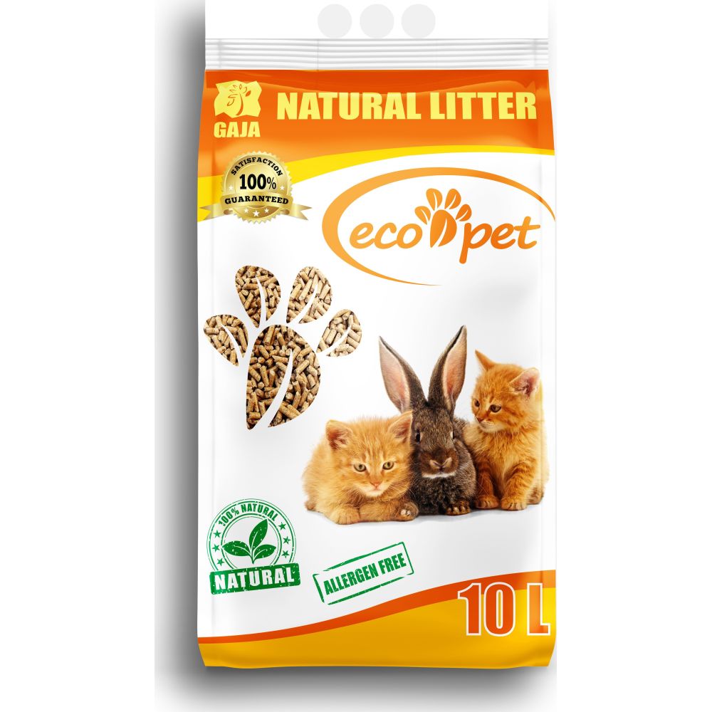 10L ekologicznego pelletu drewnianego Gaja Eco-Pet, uniwersalnej ściółki dla kotów i gryzoni - sklep zoologiczny Konikpolny.pl