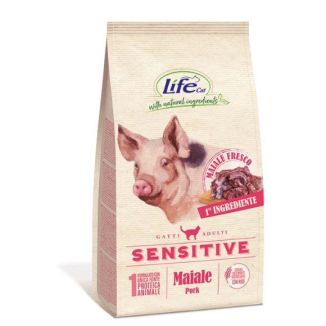 Opakowanie 400g monobiałkowej, suchej karmy dla kota Life Cat Sensitive z wieprzowiną - sklep zoologiczny Konikpolny.pl