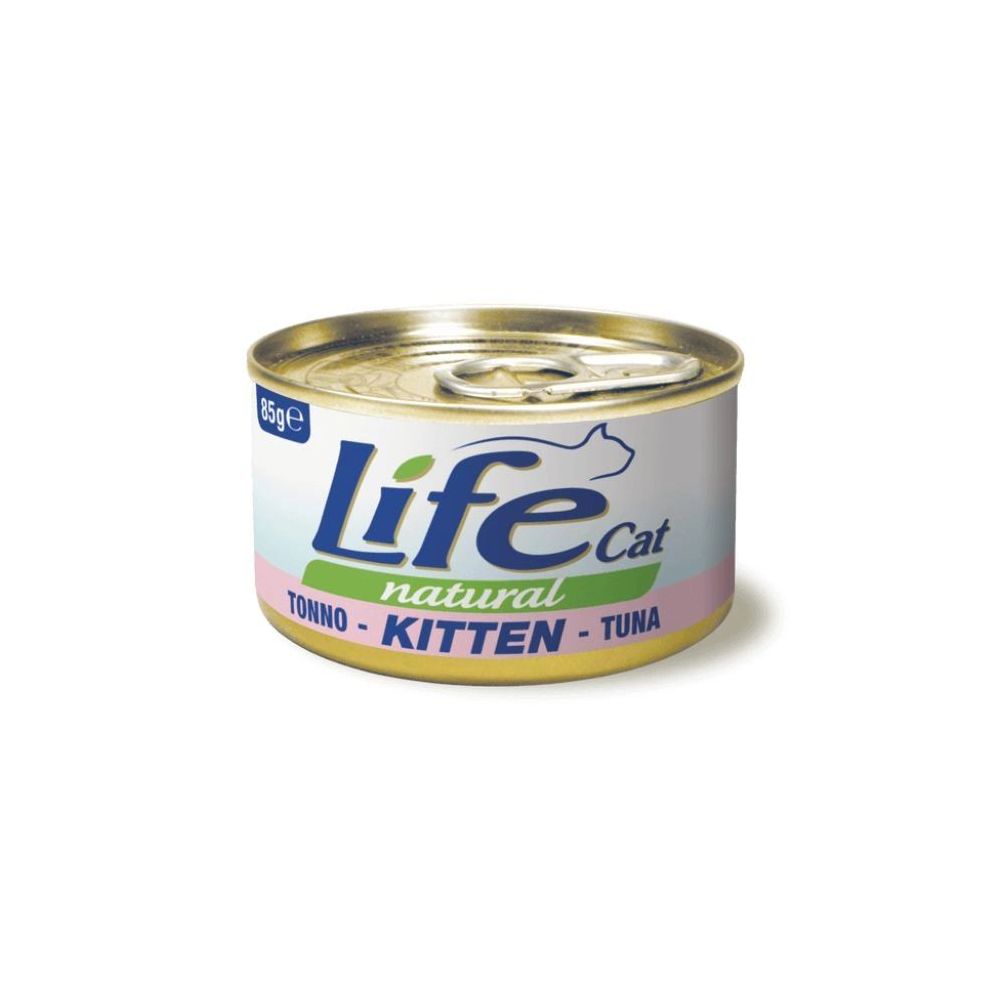 Puszka 85g naturalnej, mokrej karmy dla kociąt Life Cat Kitten z tuńczykiem, jajami i wątróbką - sklep zoologiczny Konikpolny.pl
