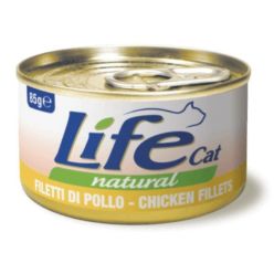 Puszka 85g naturalnej, wysokomięsnej karmy dla kota Life Cat z filetami z kurczaka w bulionie - sklep zoologiczny Konikpolny.pl