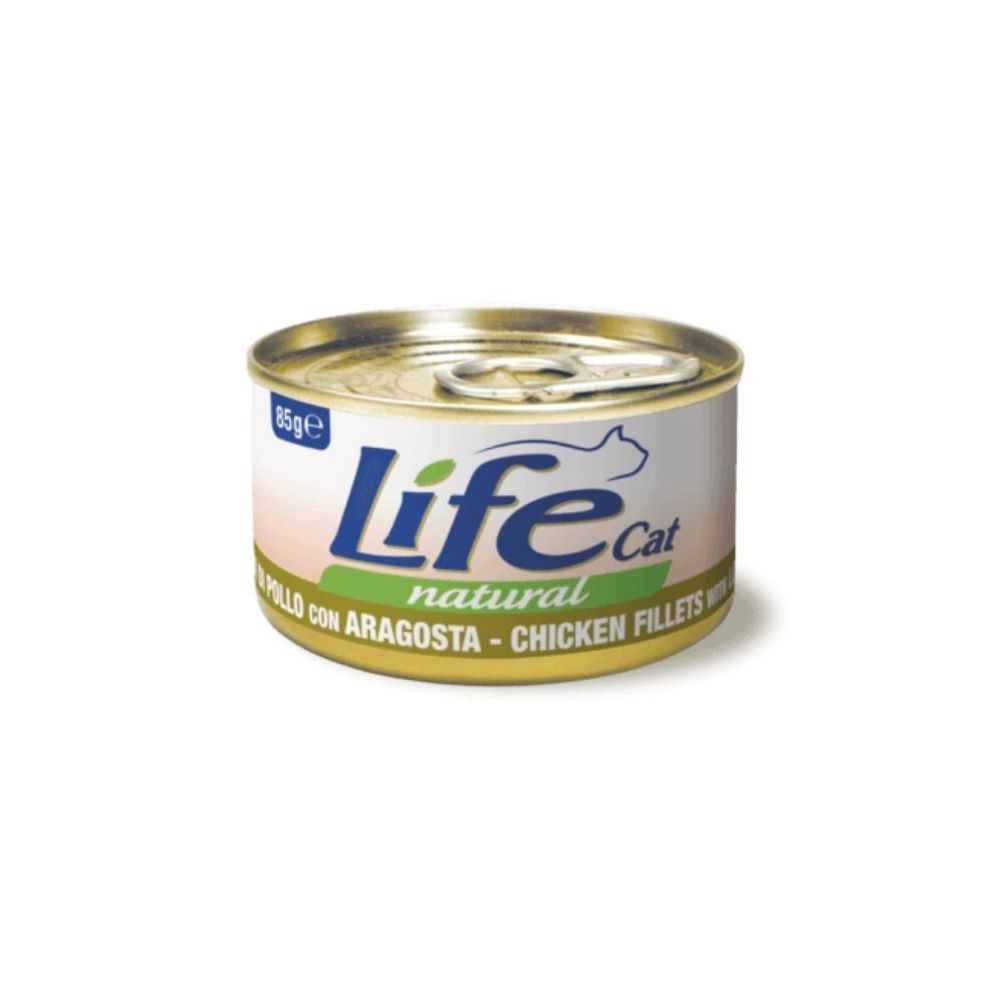 85g luksusowej  karmy dla kota Life Cat z filetami z kurczaka i mięsem homara w bulionie - sklep zoologiczny Konikpolny.pl