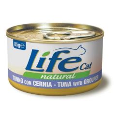Puszka 85g naturalnej karmy dla kota Life Cat z kawałkami tuńczyka i granika w bulionie - sklep zoologiczny Konikpolny.pl