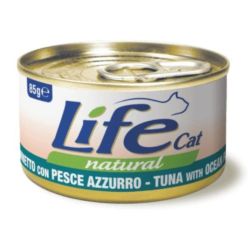 85g naturalnej karmy dla kota Life Cat z kawałkami tuńczyka i ryb oceanicznych w bulionie - sklep zoologiczny Konikpolny.pl