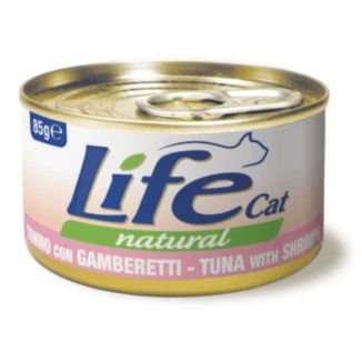 85g naturalnej karmy dla kota Life Cat z kawałkami tuńczyka i całymi krewetkami w bulionie - sklep zoologiczny Konikpolny.pl