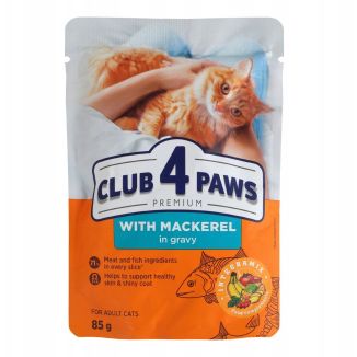 Saszetka 85g mokrej karmy dla kota Club 4 Paws Premium z kawałkami makreli w sosie - sklep zoologiczny Konikpolny.pl