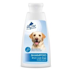 Butelka 150ml szamponu dla psów o krótkiej sierści marki My Pet z proteinami i d-Pantenolem - sklep zoologiczny Konikpolny.pl