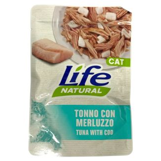 70g naturalnej karmy dla kota Life Cat Naturel z kawałkami tuńczyka i dorsza w galaretce - sklep zoologiczny Konikpolny.pl