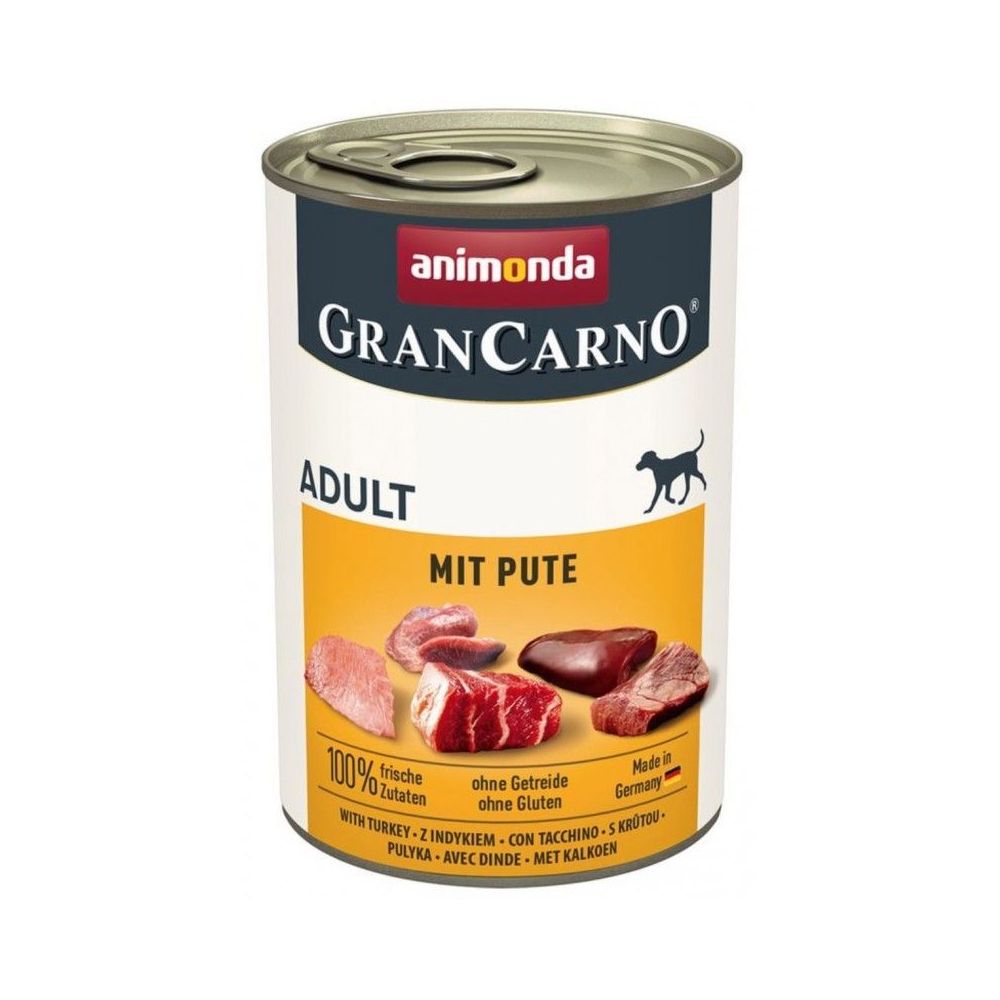 Puszka 400g wysokomięsnej, bezzbożowej karmy dla psa Animonda GranCarno Adult o smaku indyka - sklep zoologiczny Konikpolny.pl