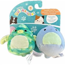 Zestaw dwóch małych, pluszowych zabawek dla psa i kota Squishmallows z motywem dinozaurów - sklep zoologiczny Konikpolny.pl